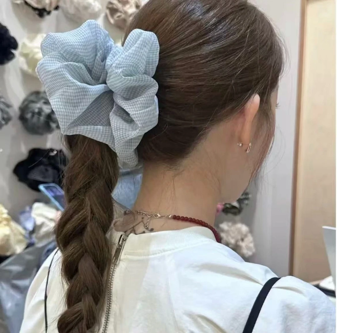 「MyFioielli｣欧尼同款~韩系简约格子发圈雪纺柔美大肠圈FQ61