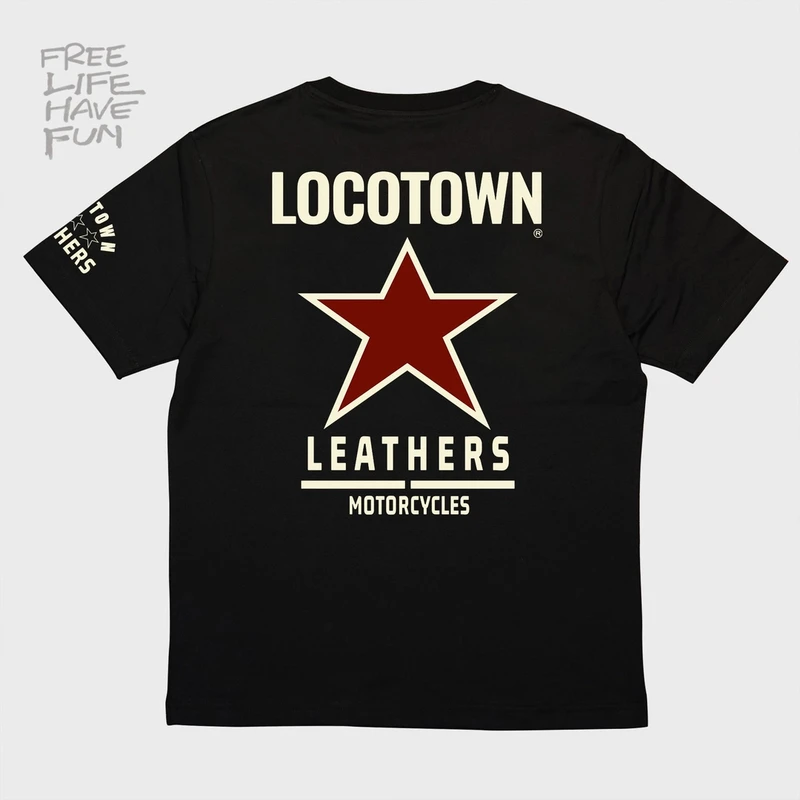 004A双股定制活性黑机车服饰纯棉机车T恤短袖五星复古图案健身