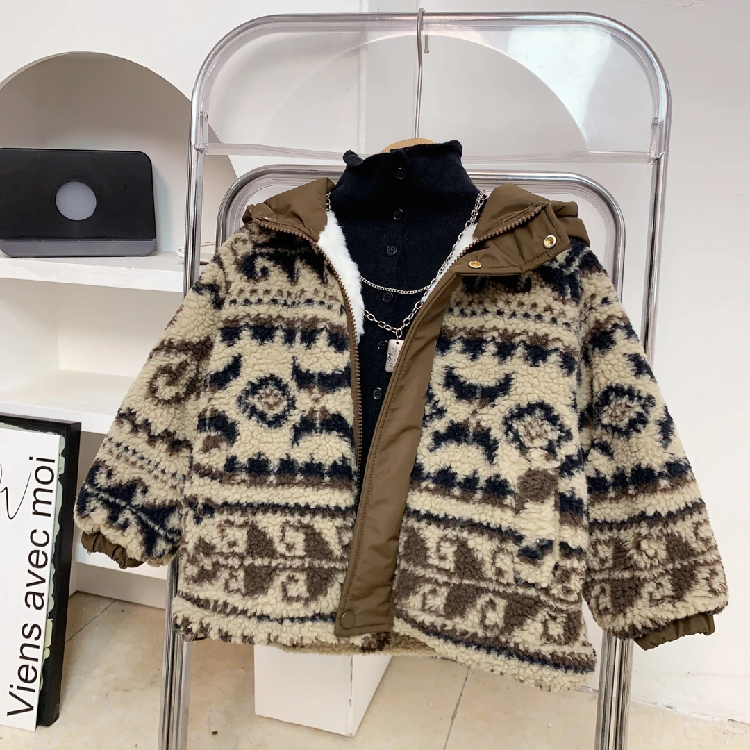 儿童加绒毛毛衣男童冬款加绒夹棉厚实连帽外套洋气保暖休闲外套潮