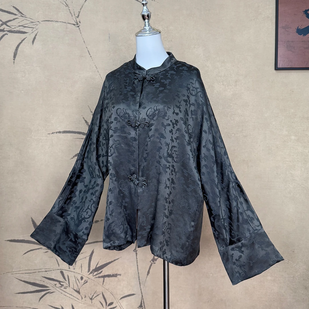 【卷卷新中式】'龙凤呈祥"香云纱手工花扣对襟外套秋款上新