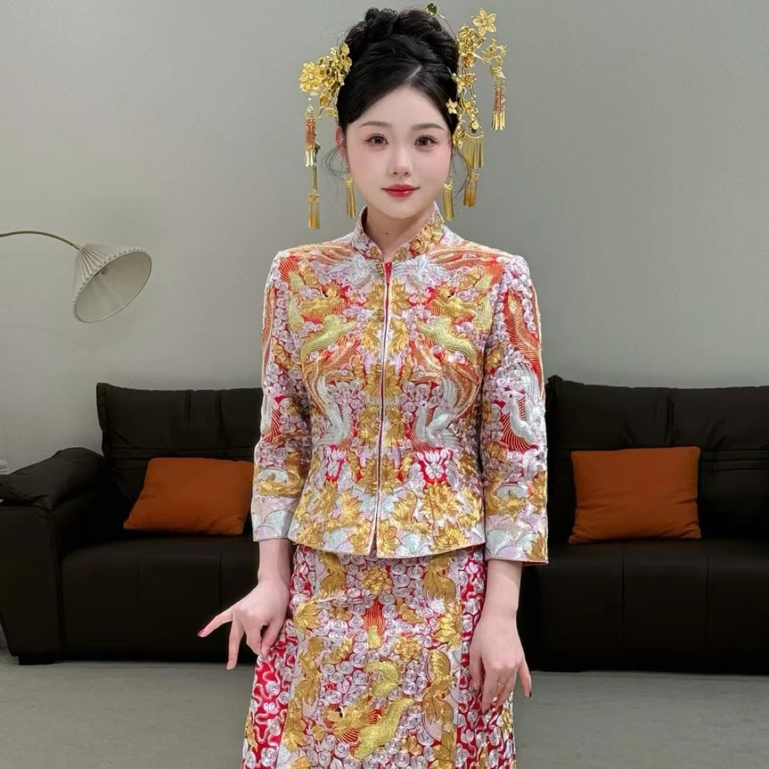 2025新款中式结婚龙凤褂盘金显瘦中五福新娘大码嫁衣敬酒秀禾礼服