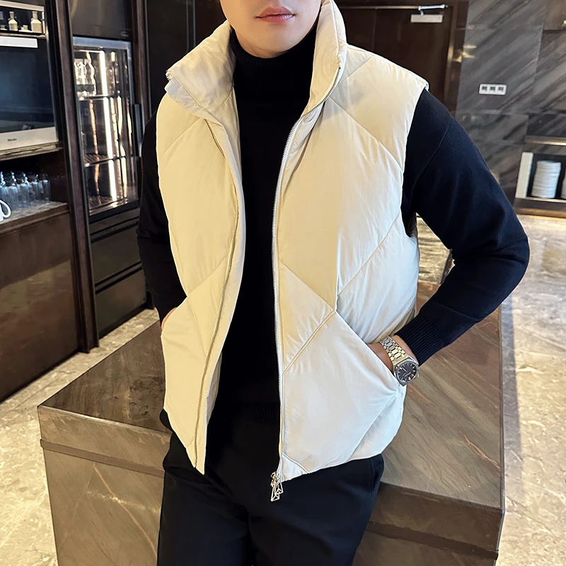 CATIA SELI轻薄白鸭绒保暖无袖外套男士冬季简约休闲立领羽绒马甲