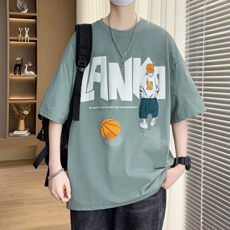 夏季青少年百搭潮流短袖青春活力t恤圆领帅气T恤半袖港风学生