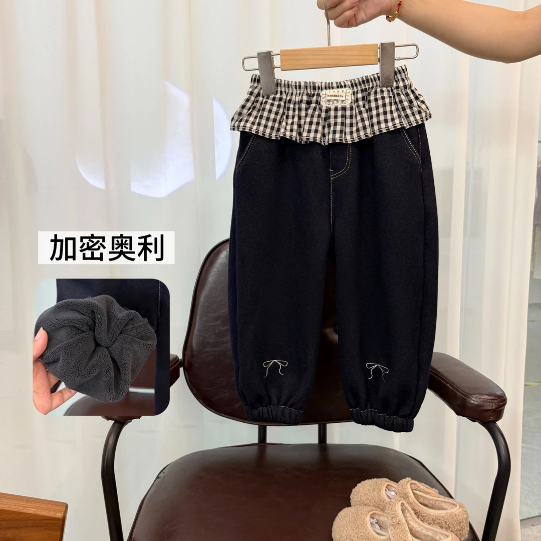 【鱼子酱0度】D2574K加绒格子腰牛仔裤中小童女童童装巨软不掉色