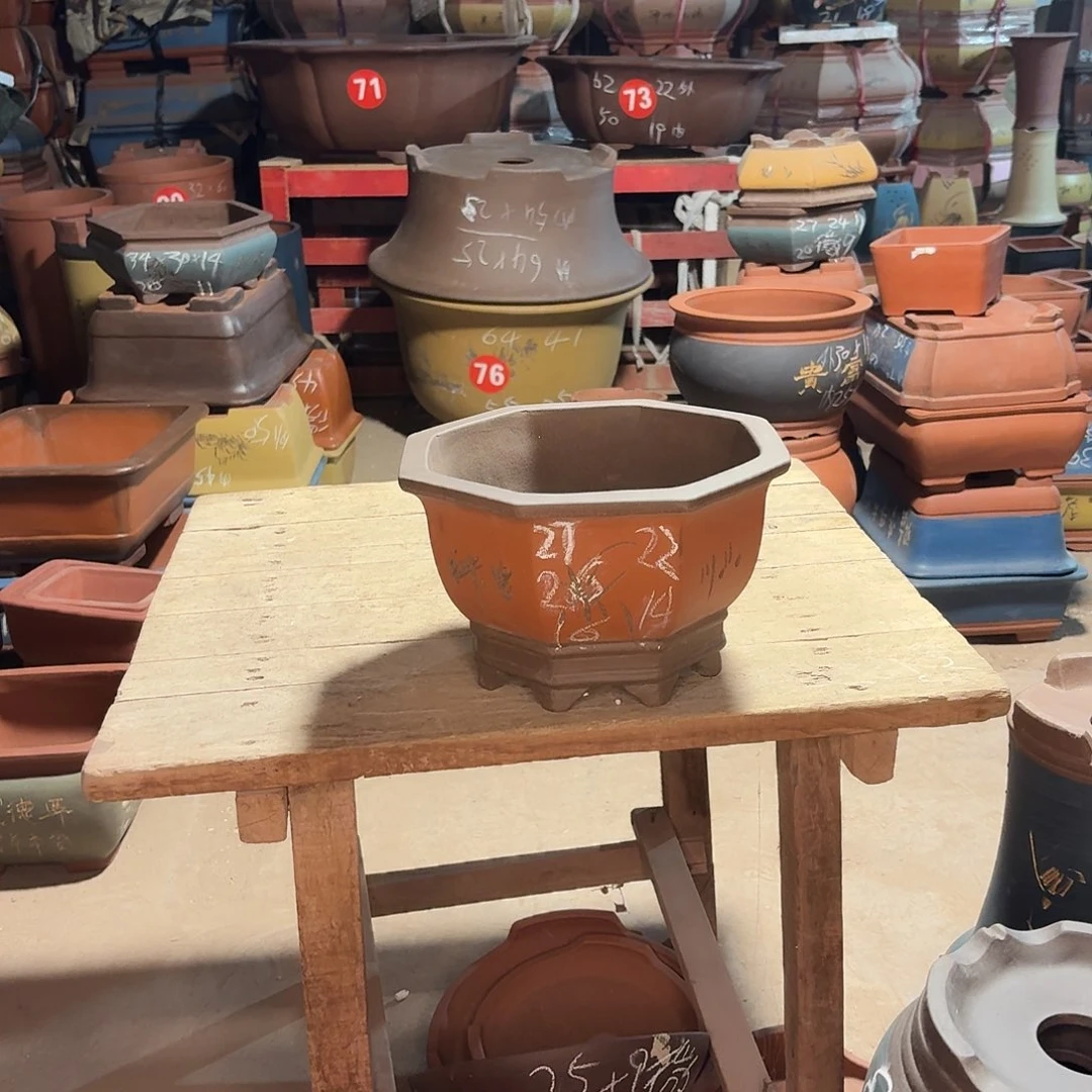 紫砂紫砂花盆八方一个