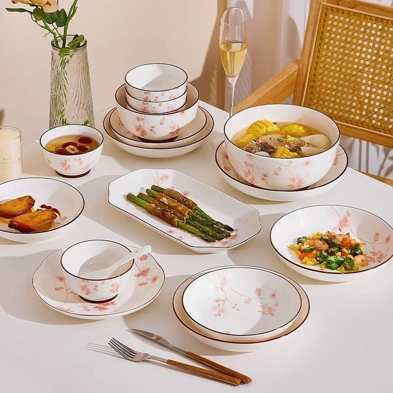 春日赞歌80件釉下彩新款碗盘碟家用陶瓷组合礼盒餐具饭碗碗碟套装
