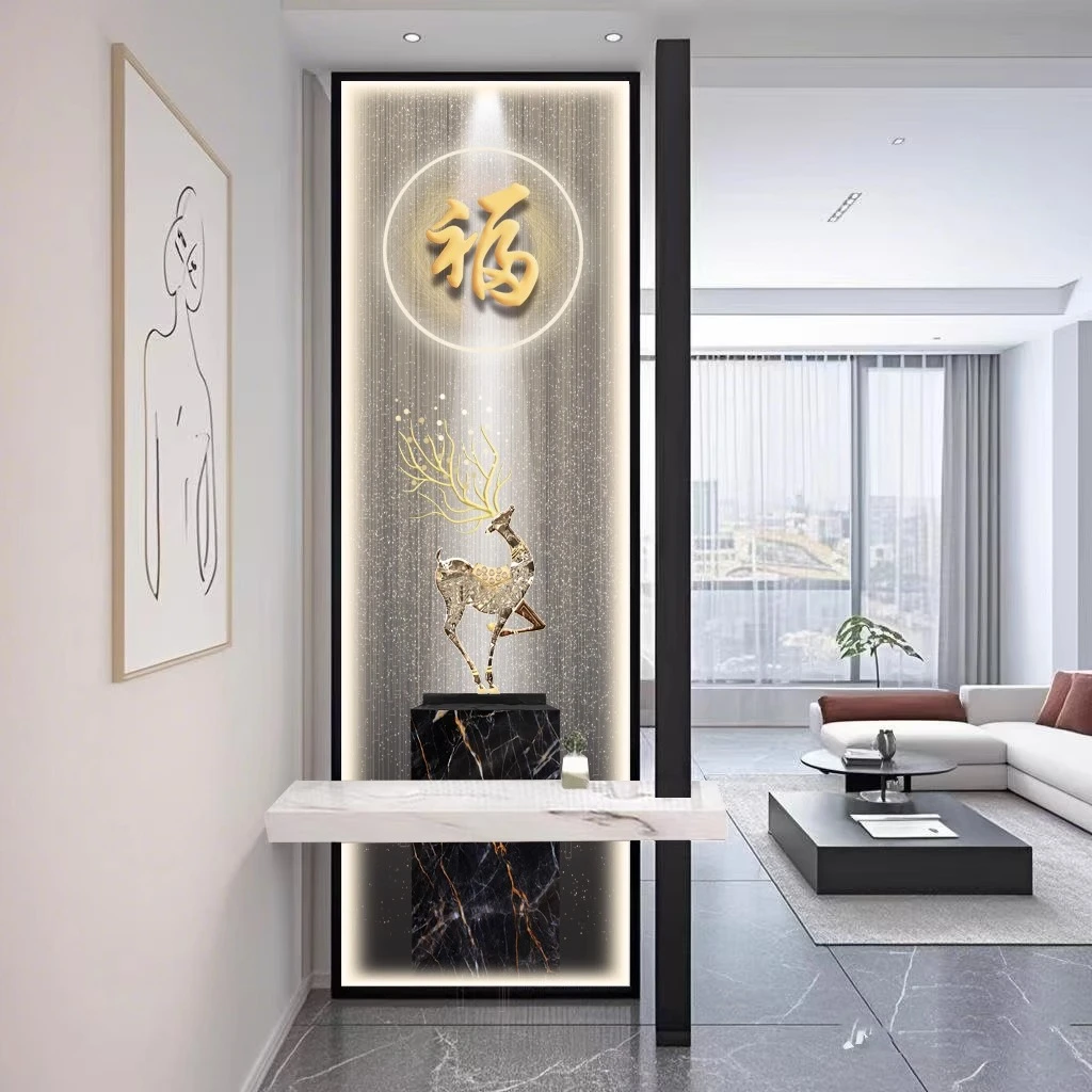 现代简约玻璃隔断屏风装饰入户门客厅轻奢酒店遮挡洗手台发光玄关