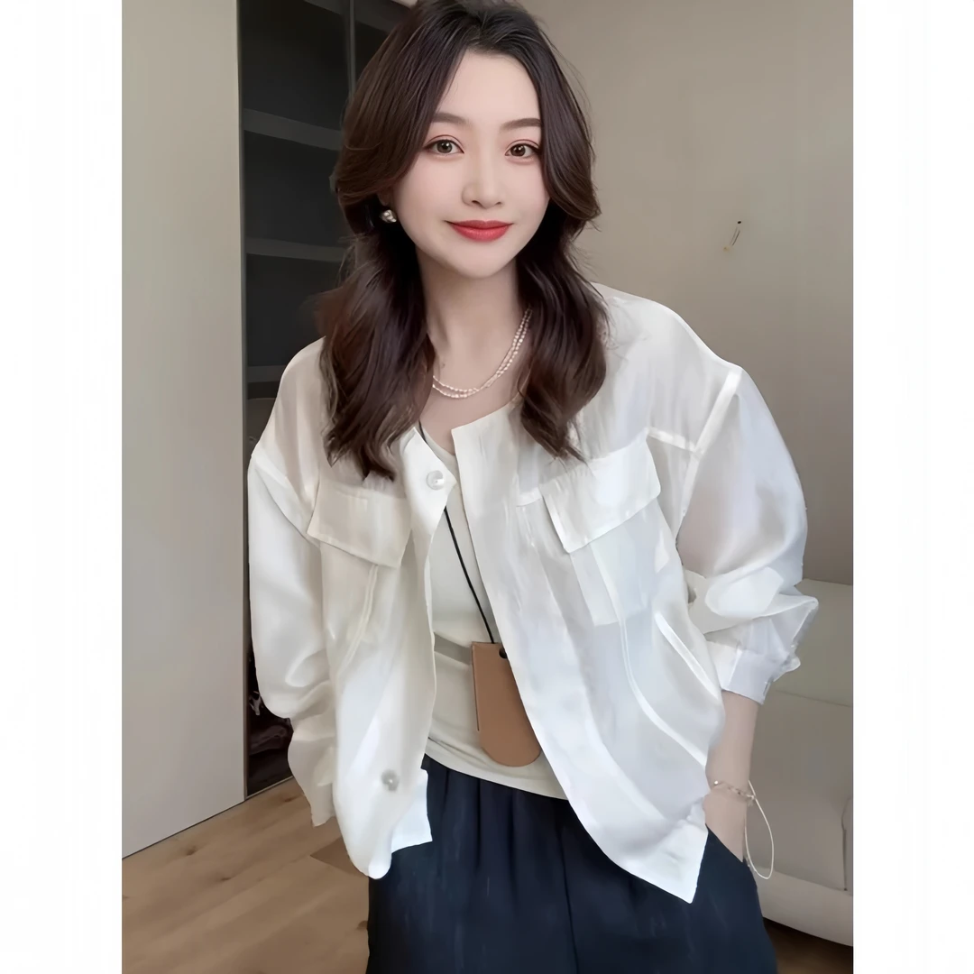 法式高级感白色防晒衬衫新款女2025夏季外套薄款女短款防晒衣女