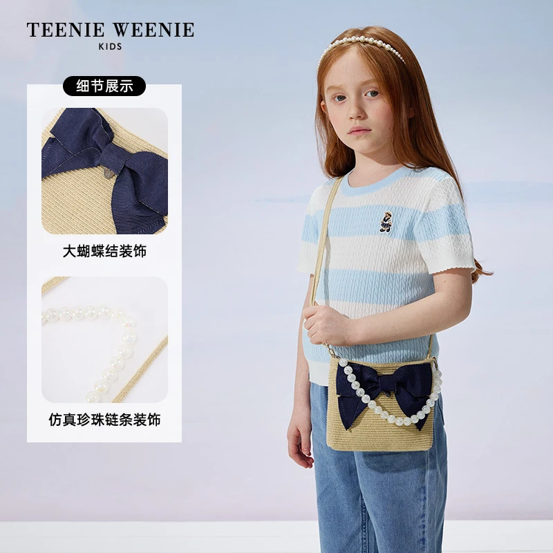TeenieWeenieKids25年新款女童甜美蝴蝶结草编斜挎包TKAK25S551B