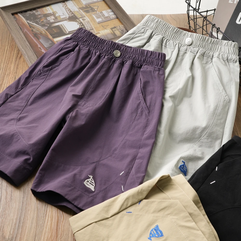 夏季款帆船刺绣拼接速干短裤中大童百搭五分裤中大童帅气S974