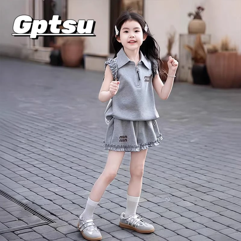 GPTSu女童装套装2025新款洋气POLO衫两件套女孩夏季运动短裤