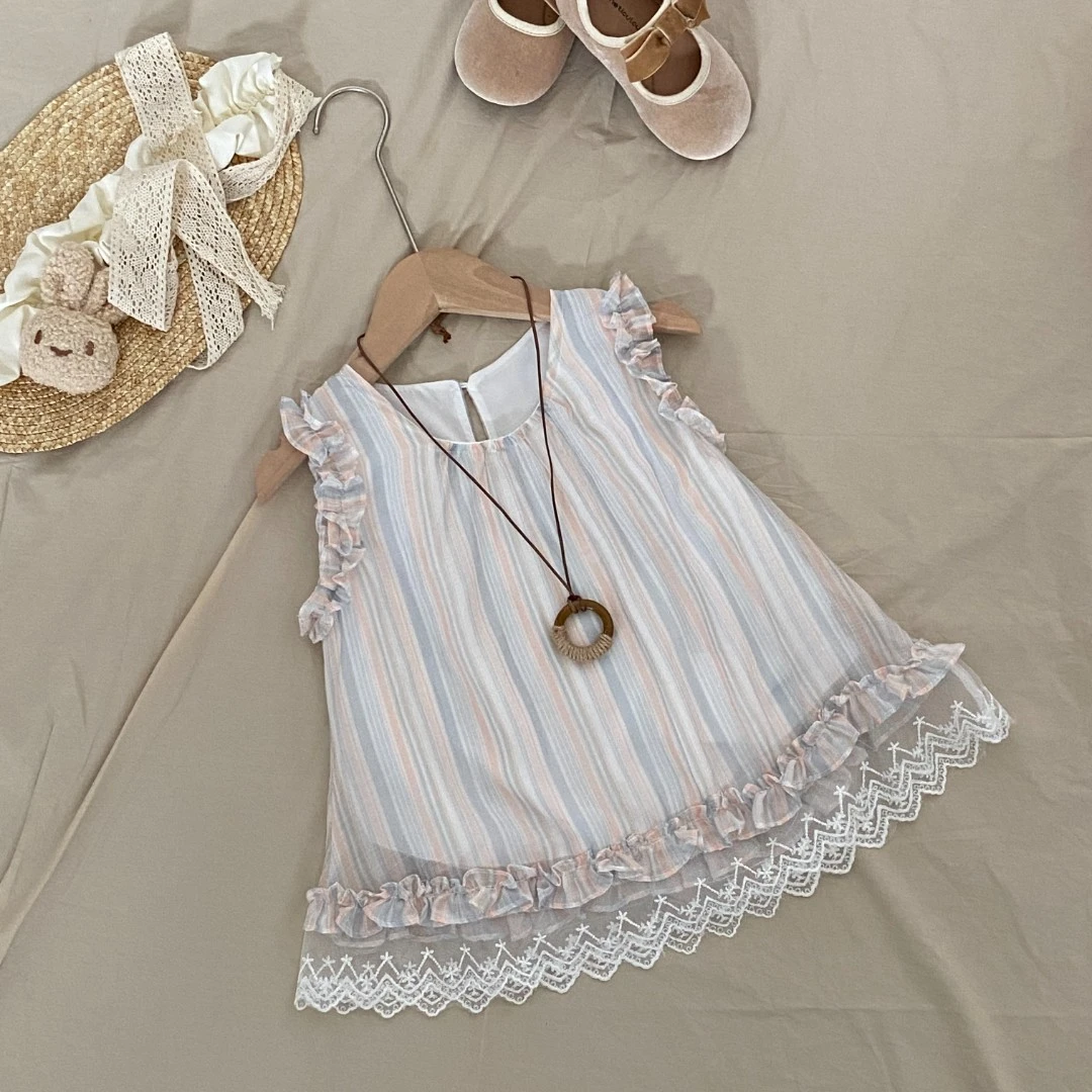 女童无袖衬衫女孩新款宝宝上衣儿童洋气时髦公主衬衣薄款