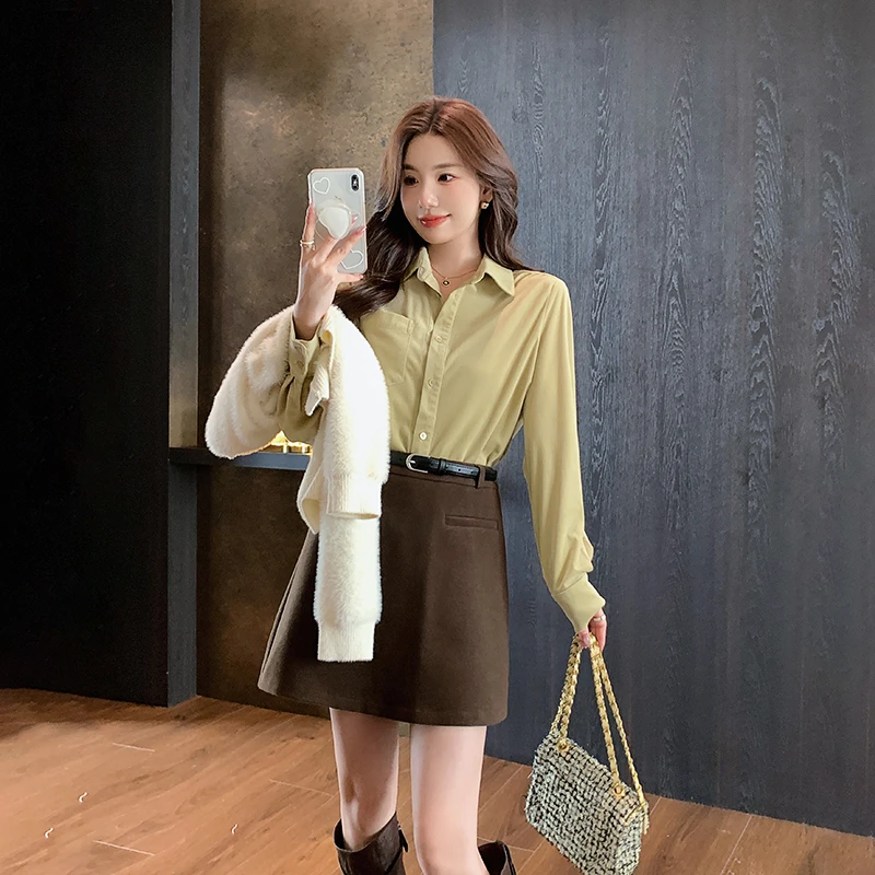 林关关 清新气质 秋季气质翻领休闲长袖衬衫55281