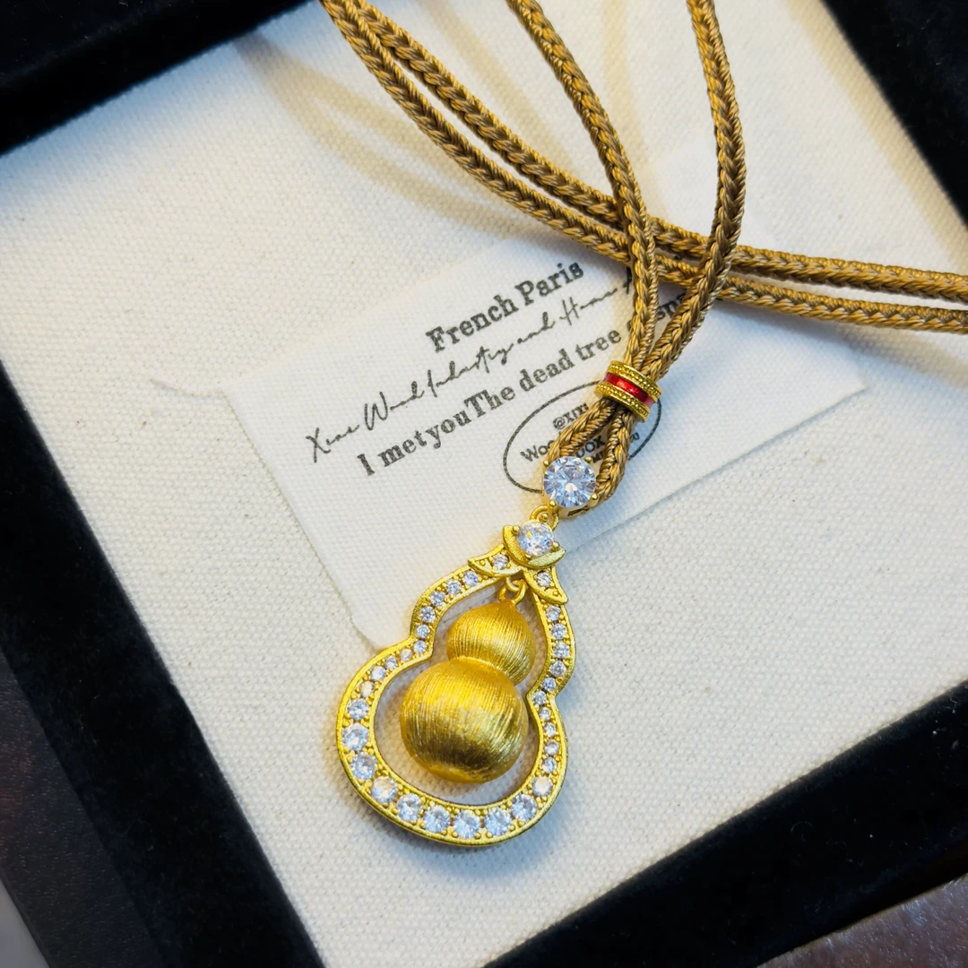 铜合金吊坠 新中式镶钻葫芦吊坠古法锆石镶嵌编绳项链原创毛衣链