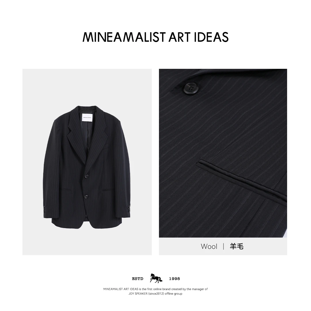 MINEAMALIST ART IDEAS秋冬羊毛立体条纹翻领两粒扣西装外套4514M
