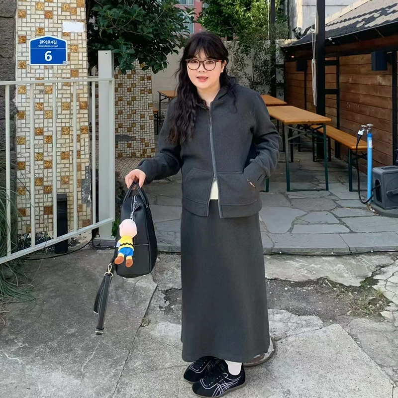 加绒连帽卫衣外套+加绒半身裙套装   3816 3837