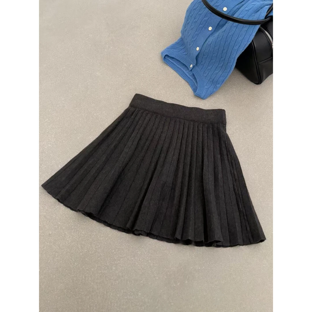 强烈推荐！复古百褶针织半身裙女秋冬新款松紧腰百搭显瘦A字短裙