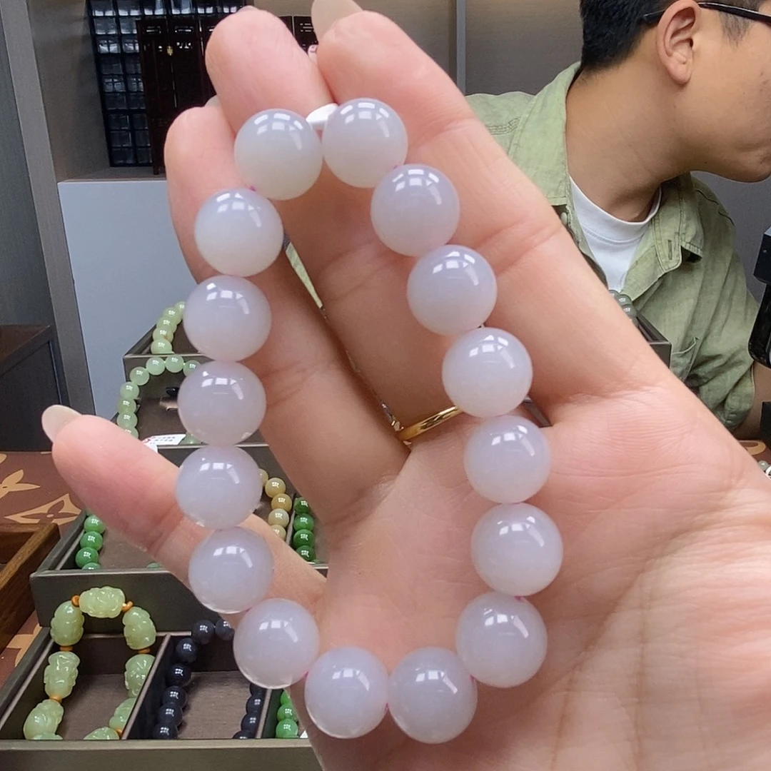 未镶嵌手串和田玉12mm藕粉
