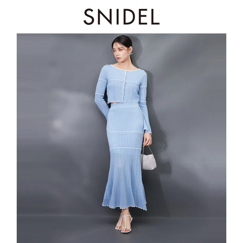 SNIDEL2025春夏新品气质圆领钩花针织开衫半身裙套装SWNO251144