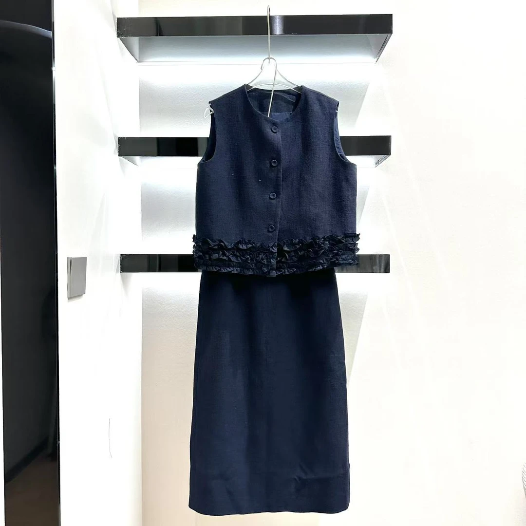 162【艾米精品】春季新款韩系小香马甲女下摆花边显瘦叠穿马夹套装