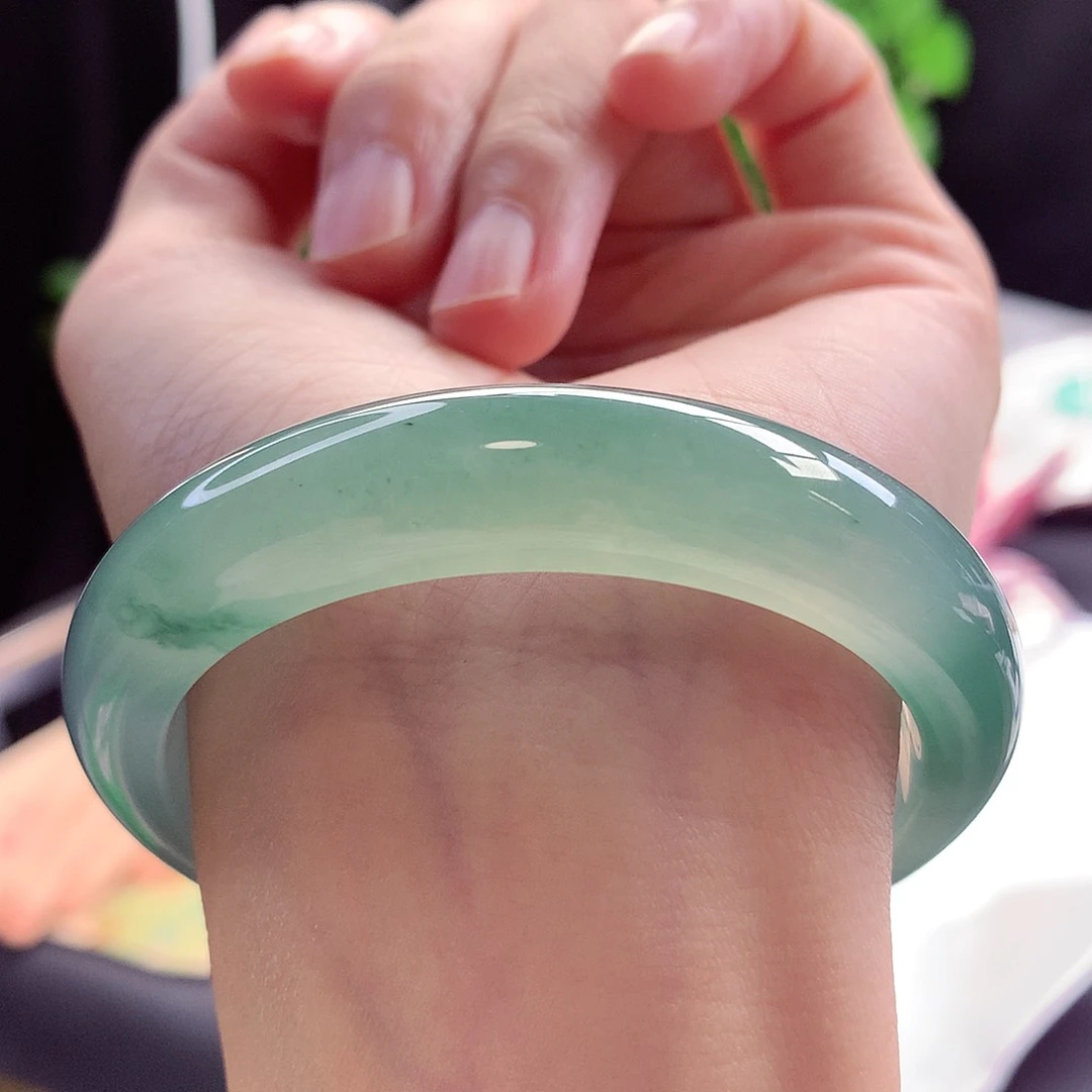 未镶嵌手镯翡翠54-55圈口冰透湖水绿显白显气质3号