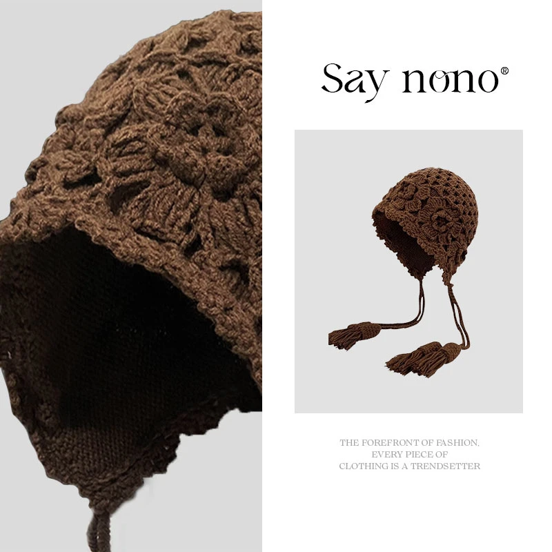 懒猫nono│Saynono 文艺镂空花朵编织帽ZZ47451