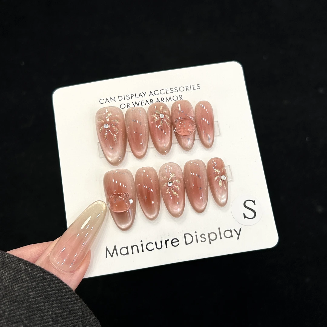 【绽放猫】蓝珊手工穿戴甲秋冬显白简约纯欲气质百搭美甲贴片