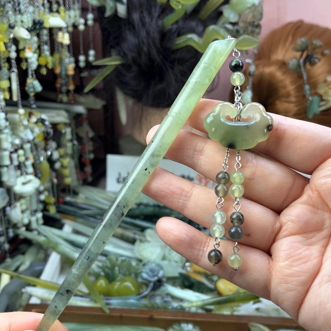 蛇纹石玉发饰未镶嵌默认微瑕岫玉发簪