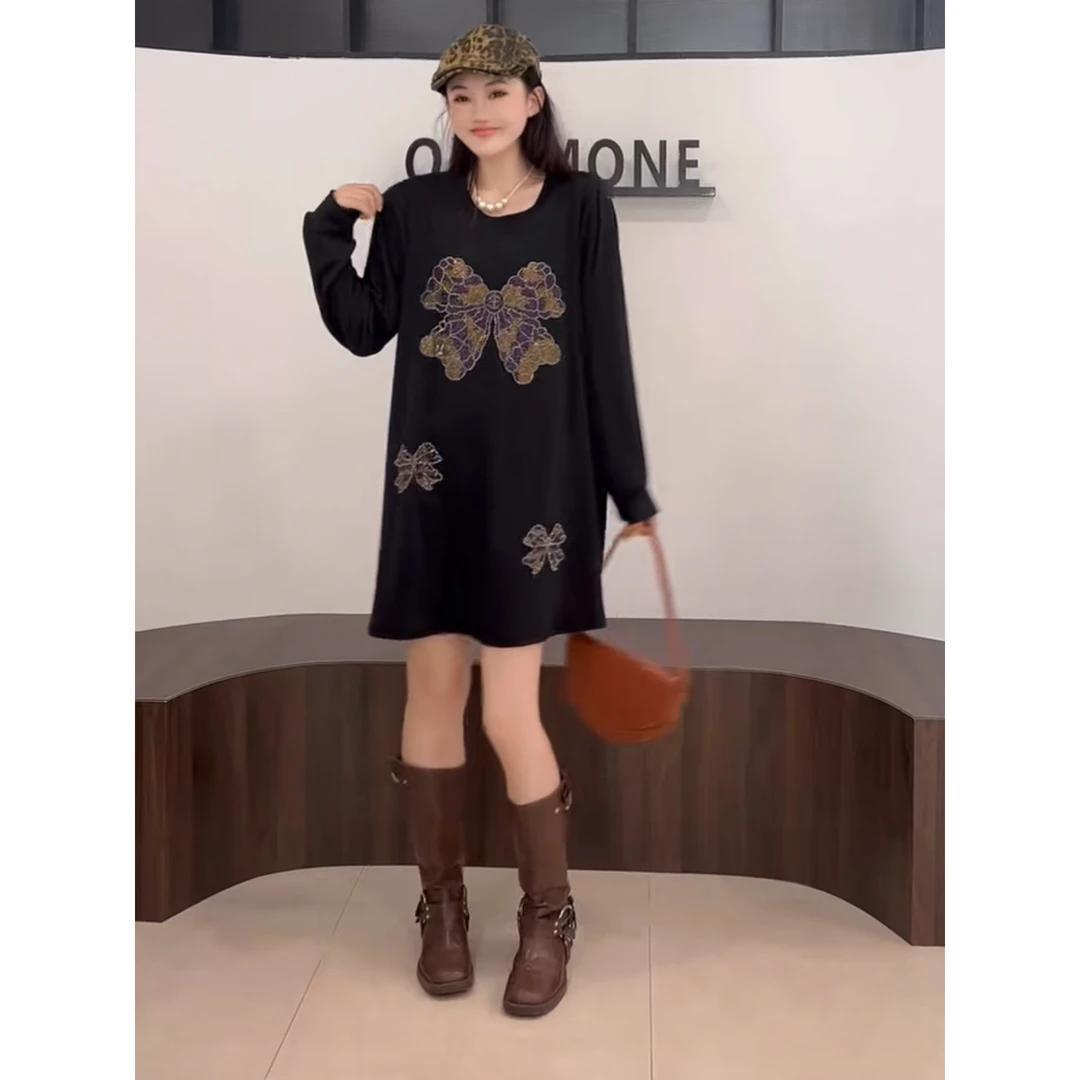 【胡小肥】11秋季显瘦大码连衣裙9654遮肉微胖宽松新款通勤百搭时尚