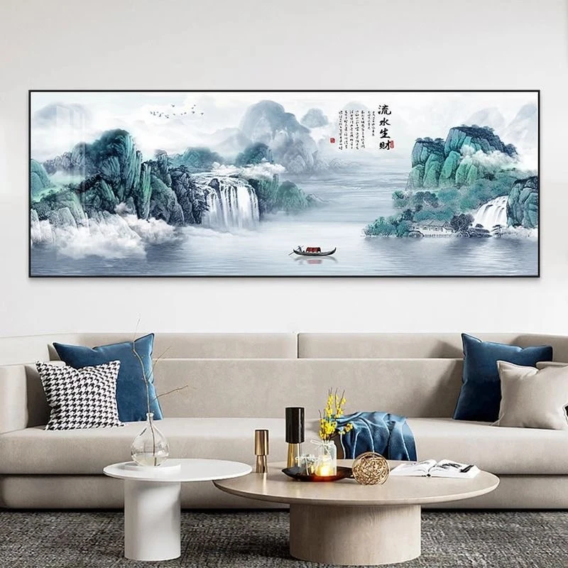 新中式装饰画山水客厅沙发背景横幅现代办公室挂画