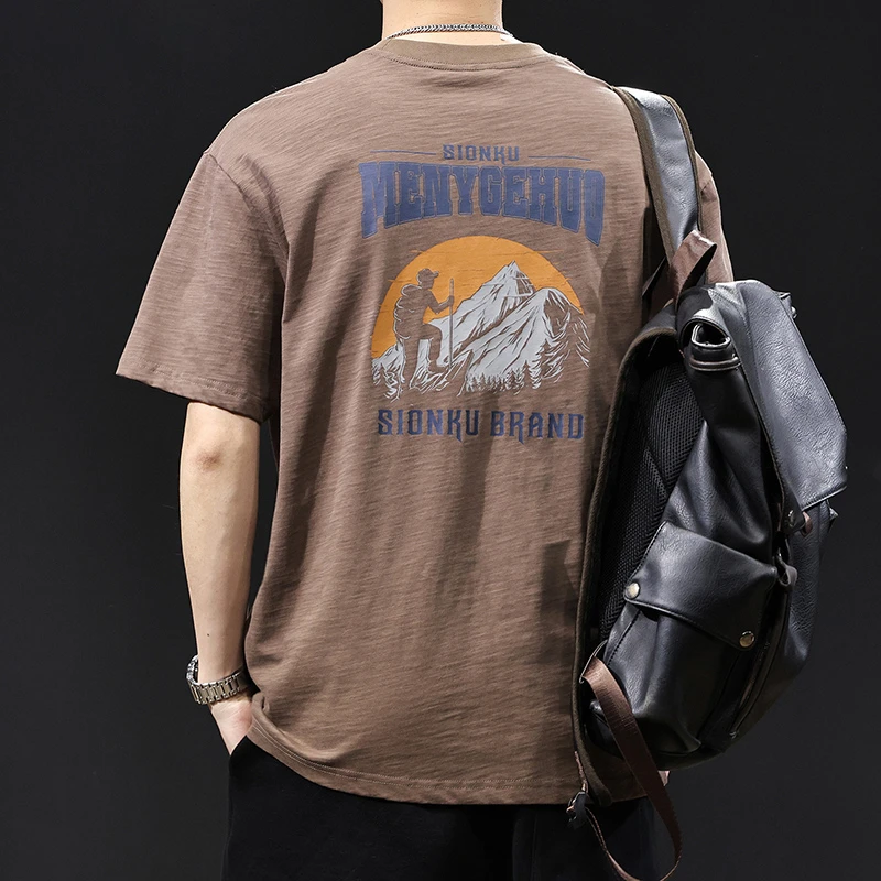 MR.MUDI/穆迪先生短袖t恤男士夏季2025新款大码高端衣服美式复古