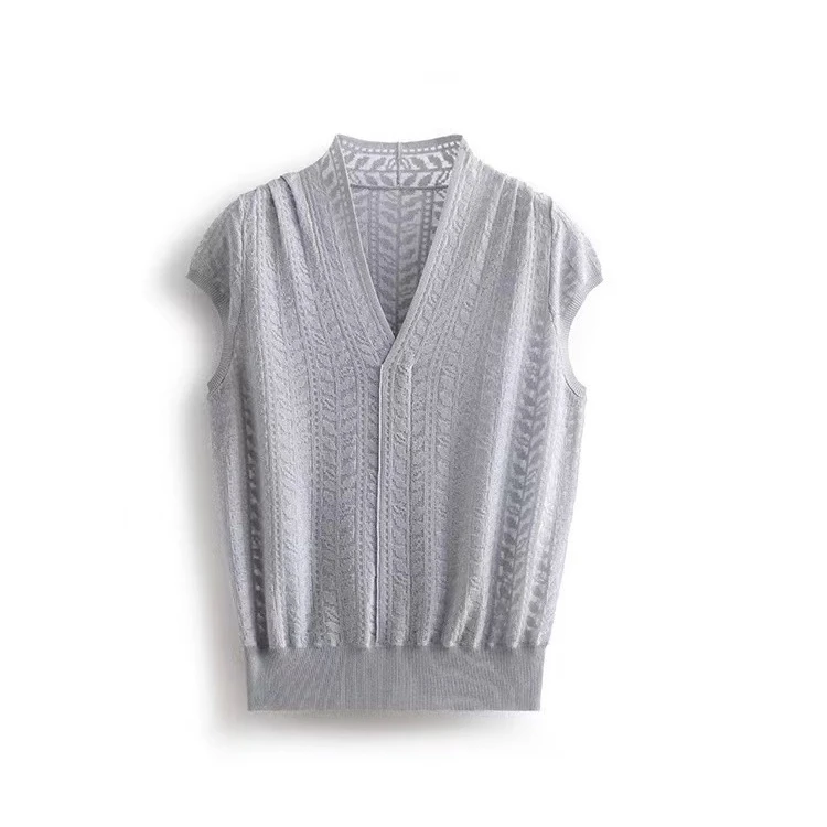 【现货】数兰朵气质V领桑蚕丝天丝针织短袖 透气宽松小飞袖上衣