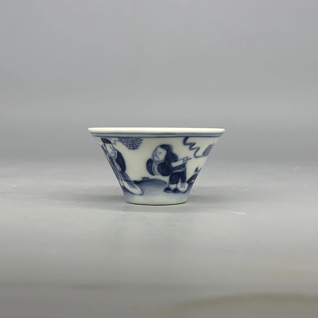 82512029*民国青花三星人物杯/瓷器八/江苏省文物总店/J