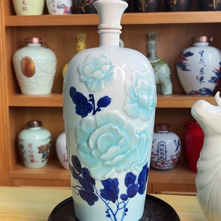 5斤青花牡丹酒瓶1个 新品福利
