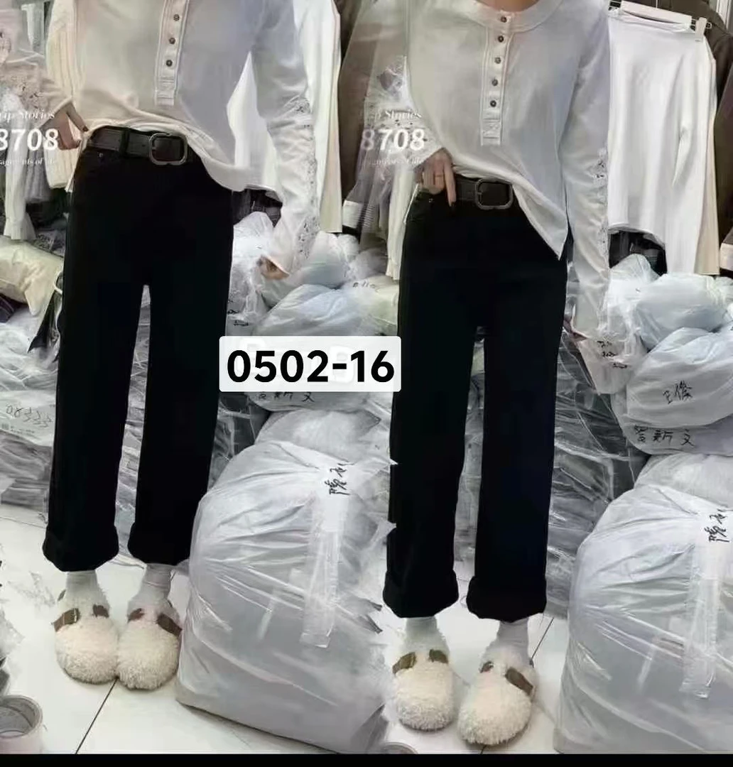 （0502M）弹力百搭高腰黑色春季烟管裤