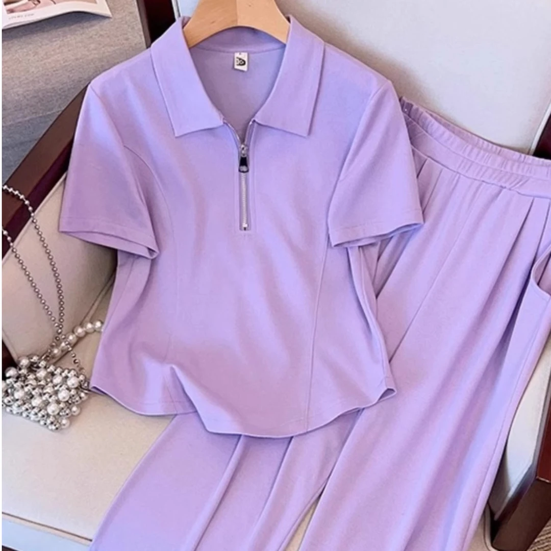 套装女休闲时尚运动夏季新品韩版大码短袖长裤洋气显廋