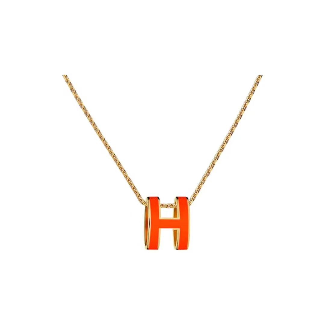 未使用 Hermes/爱马仕 经典POP H常规橙色/黄金色项链 00382