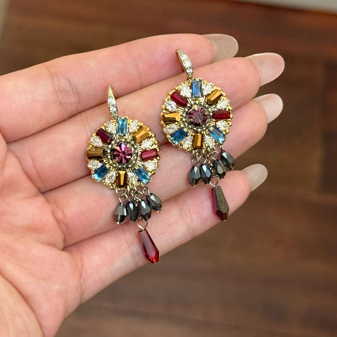 铜合金合成锆石耳饰 E0600东大门定制手工复古高级流苏耳环