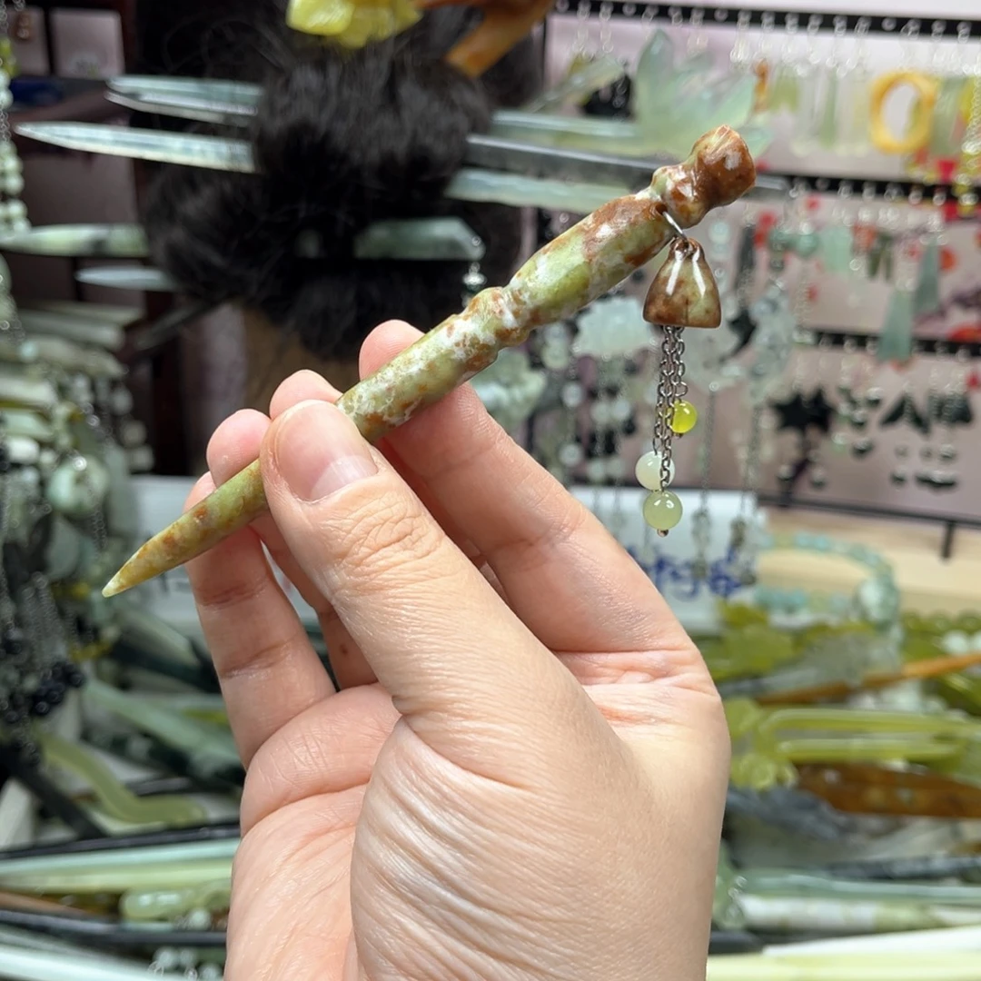 蛇纹石玉未镶嵌发饰长度12.5厘米左右