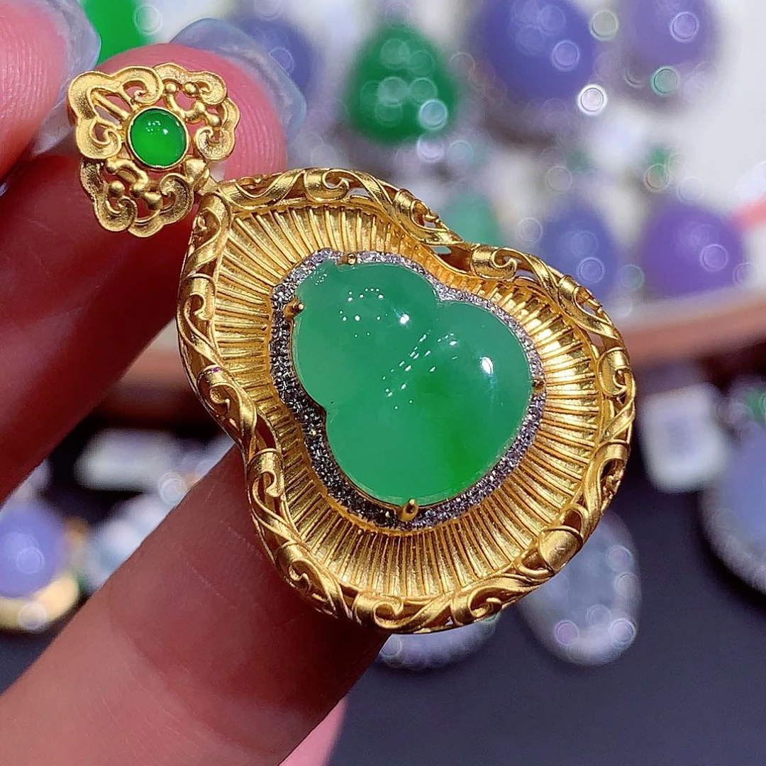 翡翠18K金镶嵌吊坠(不含链)