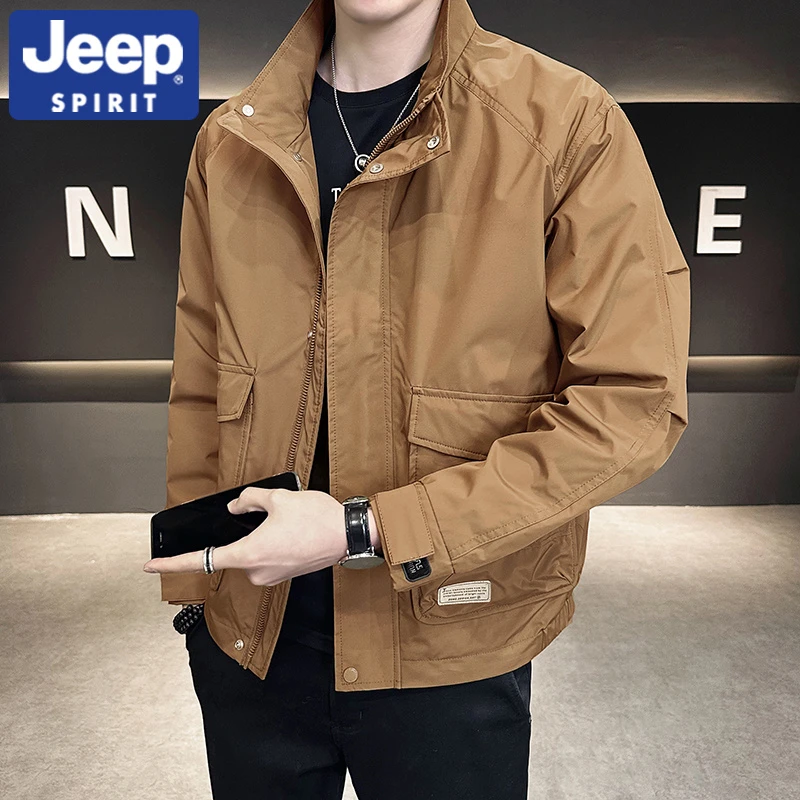 JEEPSPIRIT吉普春秋季工装男士外套宽松休闲立领夹克时尚男装上衣