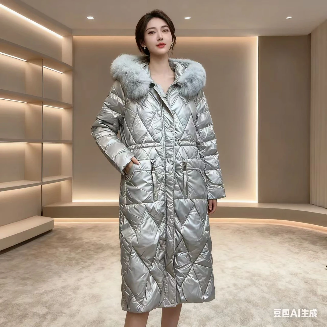 2025冬季加厚连帽中长款时尚大气棉服女1021【2】