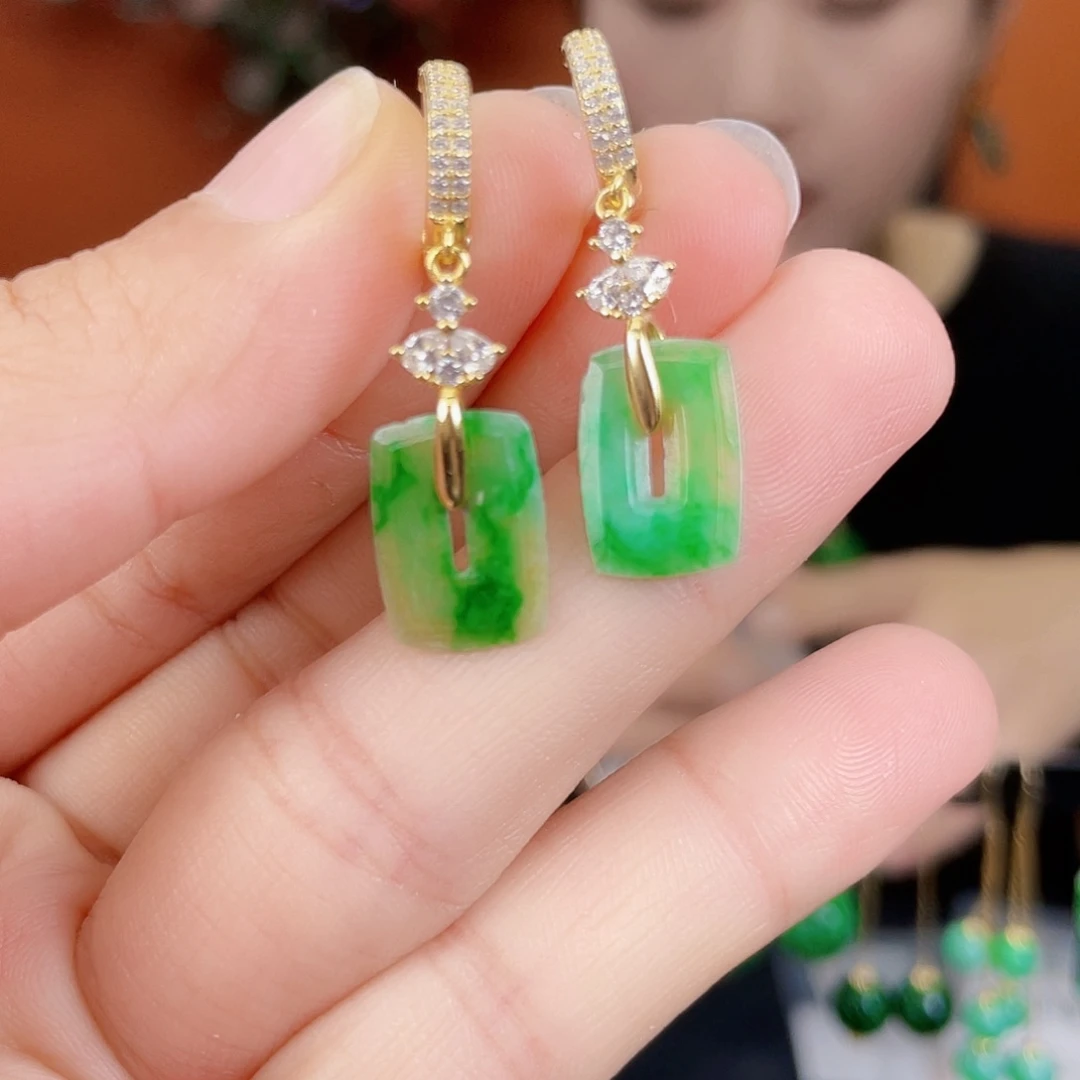 翡翠银S925镶嵌耳饰