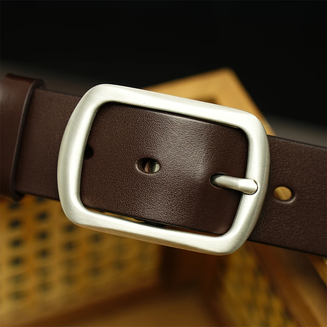 【607细纹高货】不锈钢扣头层牛皮纹时尚简约风格商务时尚皮带百搭