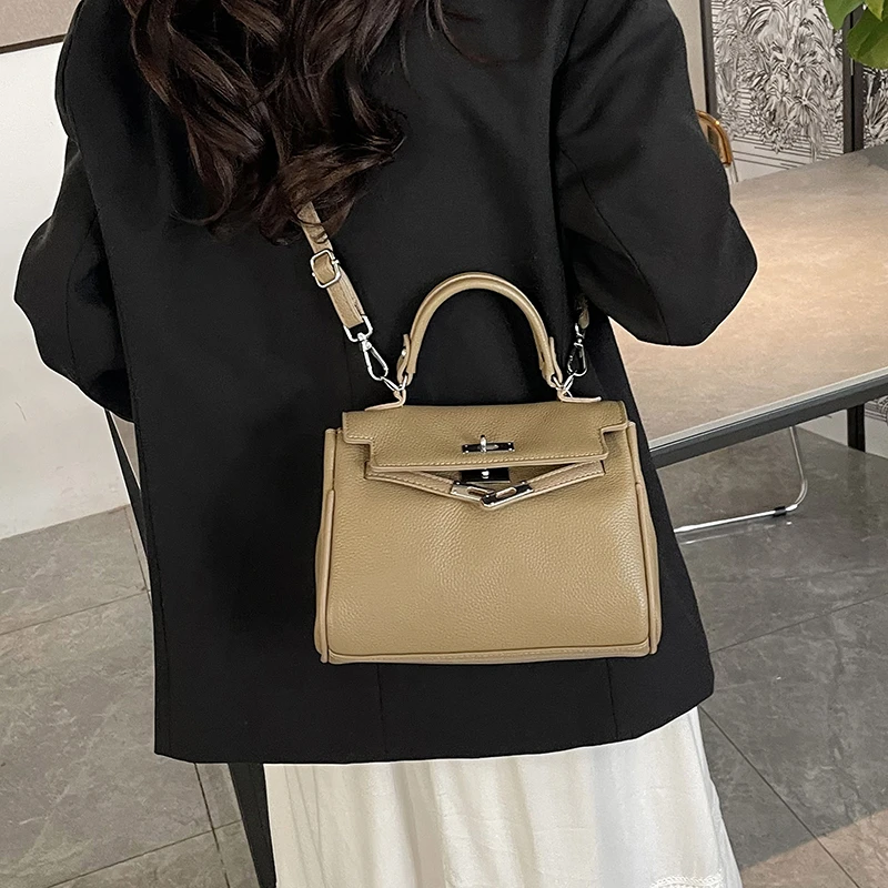 2025秋冬新款时尚女士单肩斜挎包真皮凯莉包手提小方包牛皮欧美风