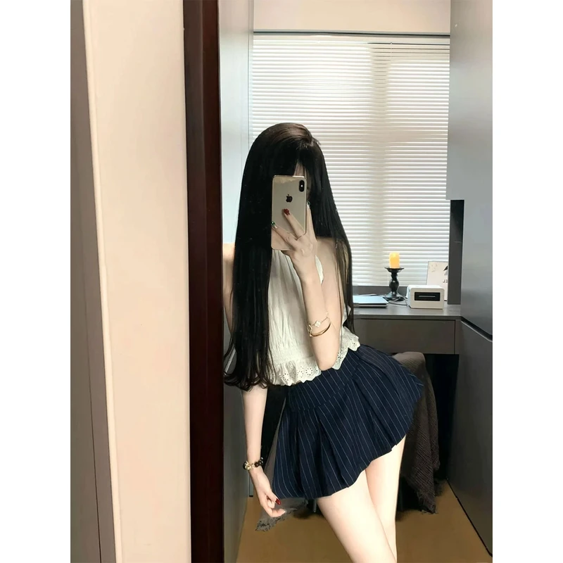 纯欲慵懒风女装小众设计感挂脖上衣夏季女款爆款2025新款裙裤套装