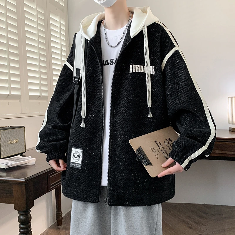 青少年春季夹克男孩宽松连帽外套初中高中学生帅气潮流男装上衣服