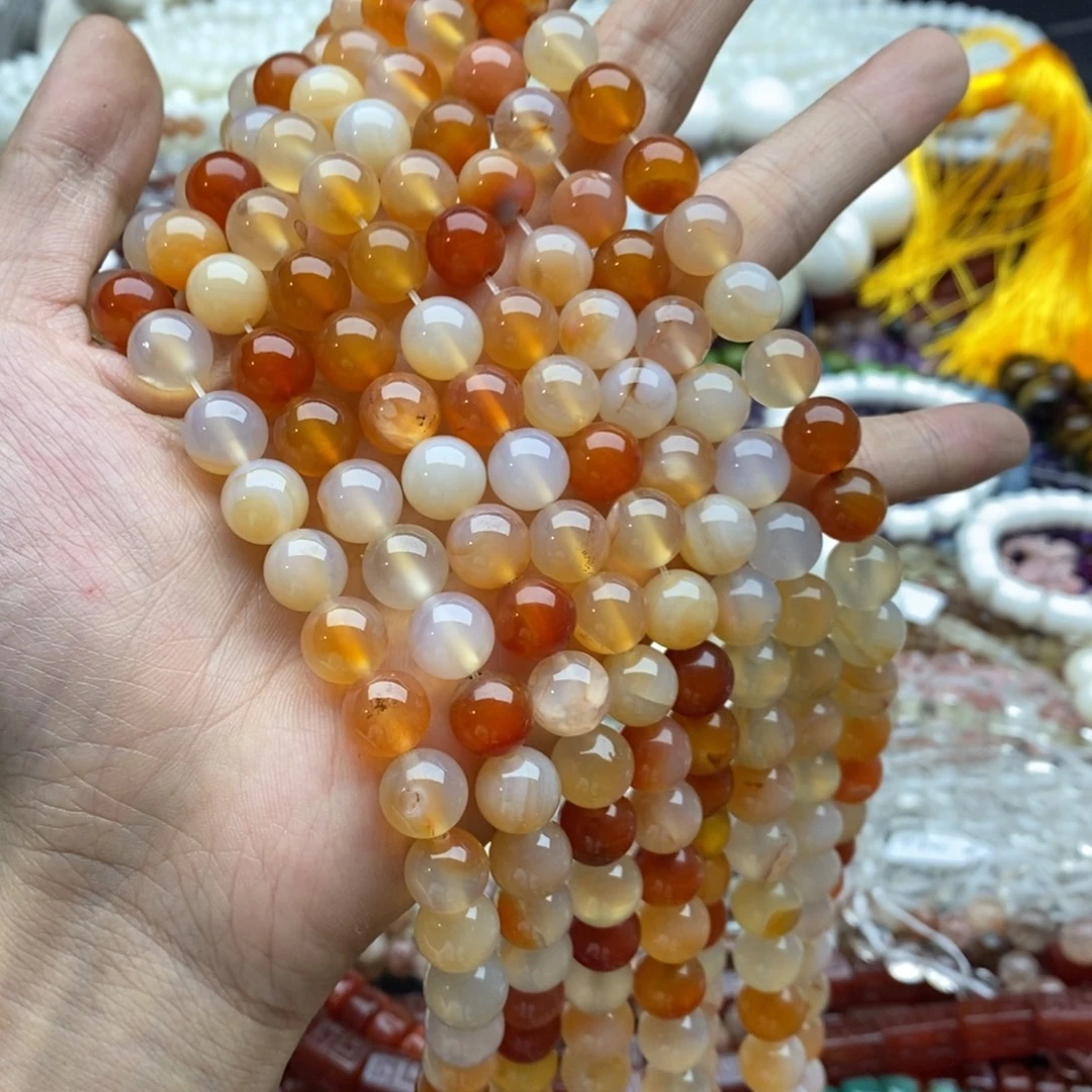 未镶嵌玛瑙/玉髓珠宝半成品一条天然10mm橘红渐变圆珠微瑕