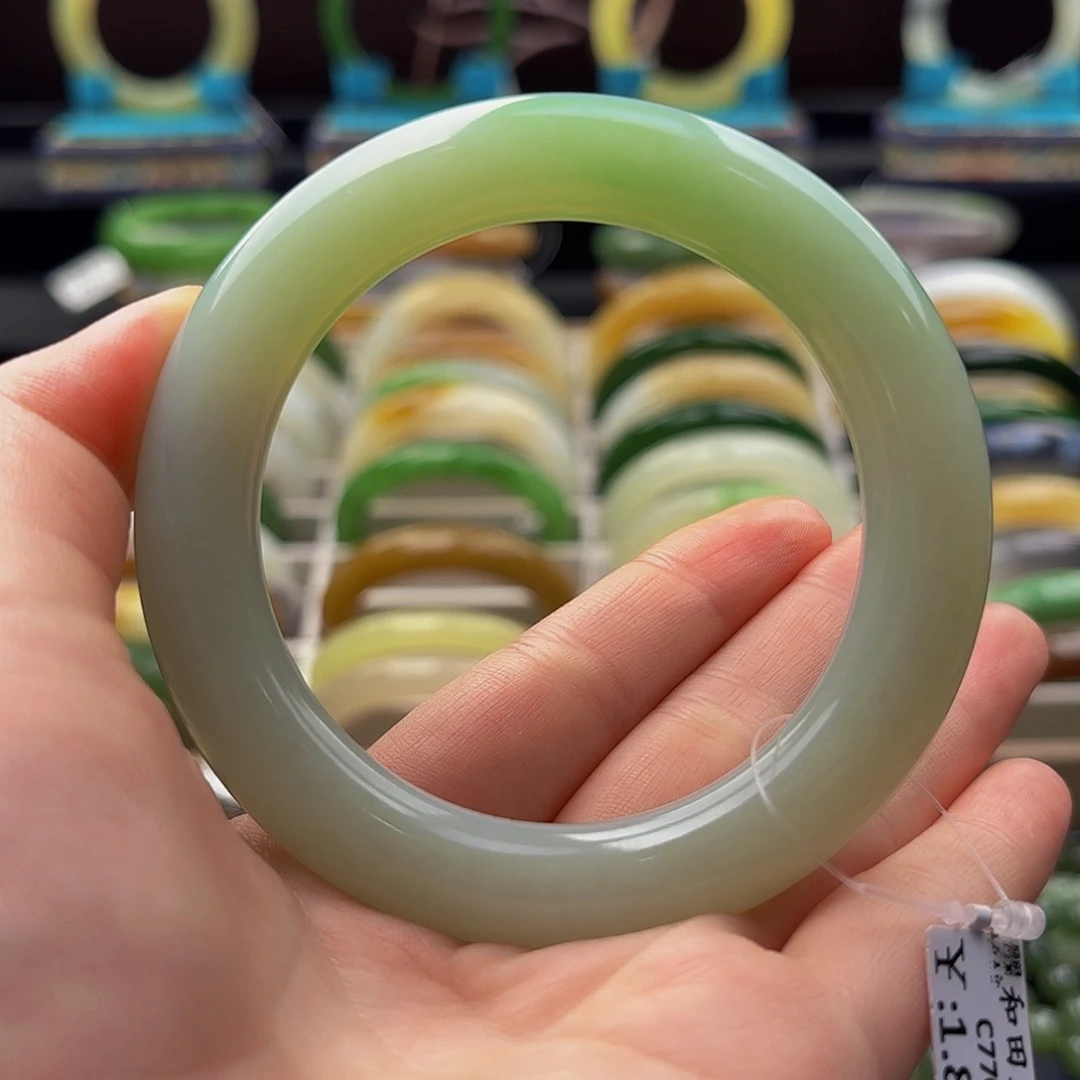 未镶嵌手镯和田玉翠青58.5