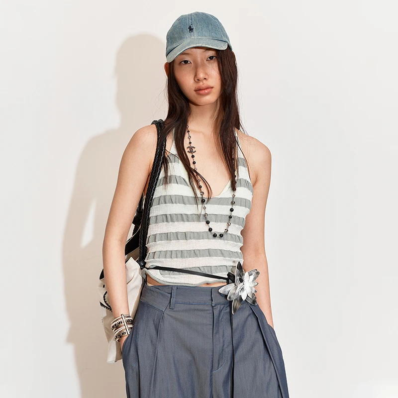 【medium well】noundnound纯色条纹叠穿挂脖吊带背心女25夏季新款